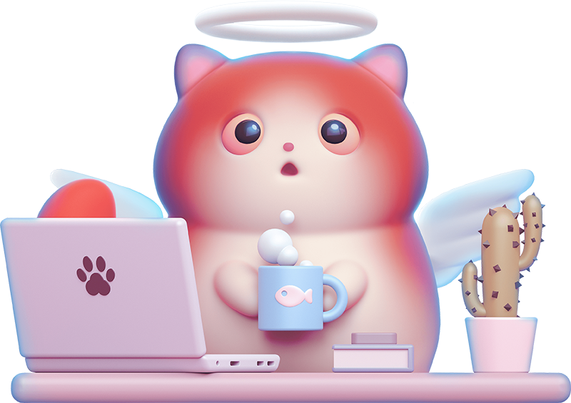 cartoon cat holding coffee mug